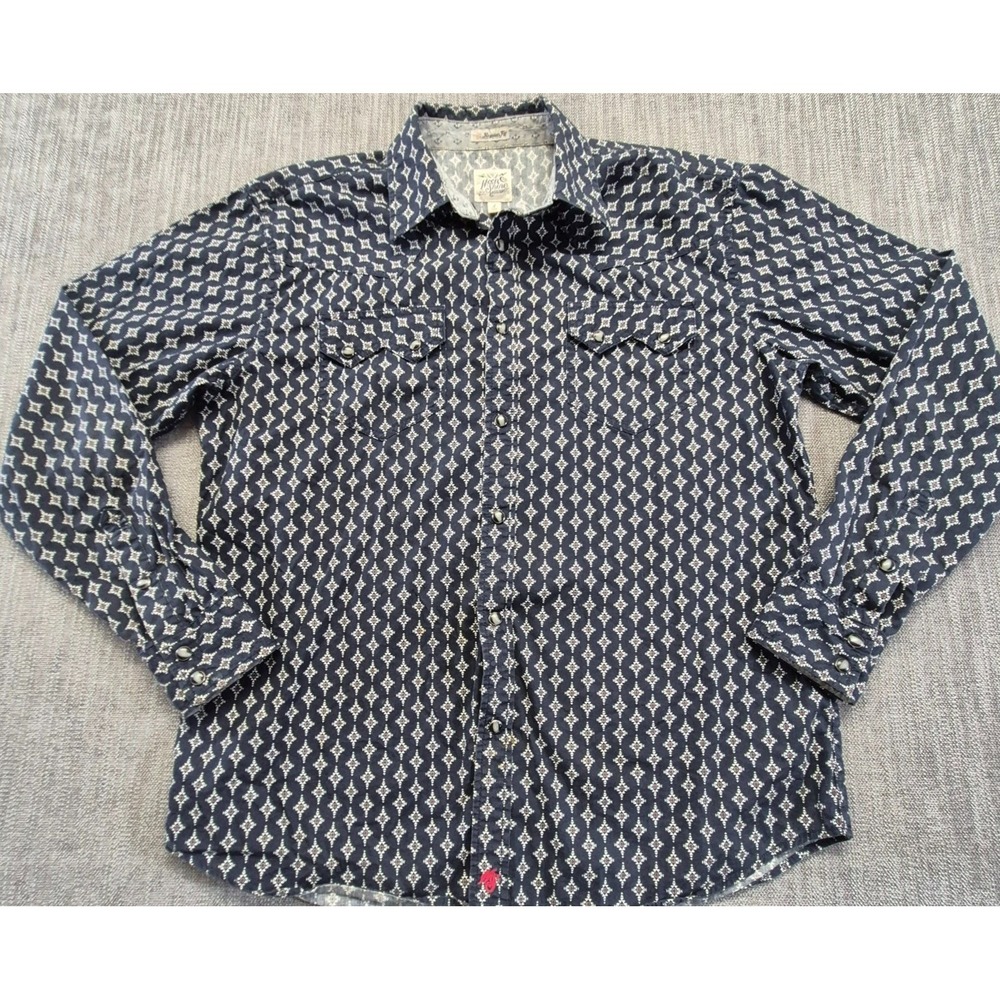 Moon Shine Spirit by Brad Paisley men western pearl snap shirt SM blue geometric
